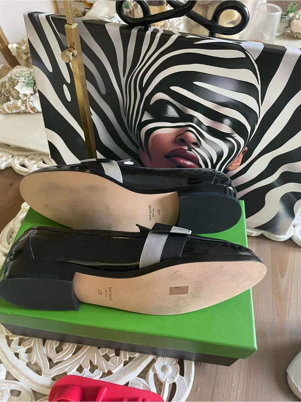 kate spade Black Patent Loafer with Two-Tone Bow Accent